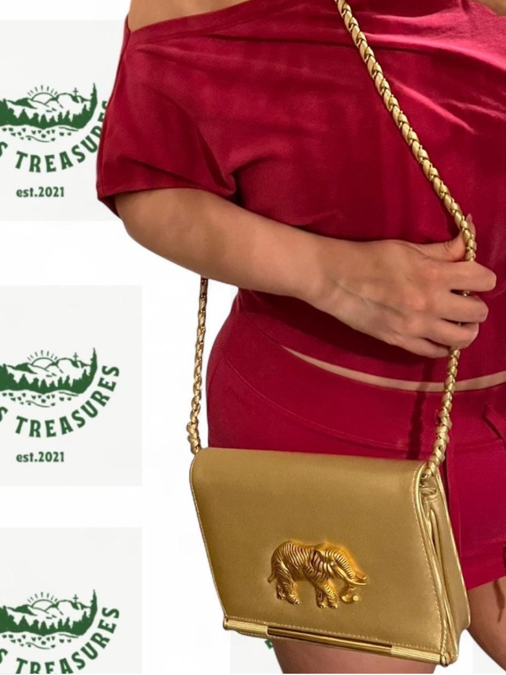 Vintage Elephant Golden Crossbody Bag - Picture 2 of 11